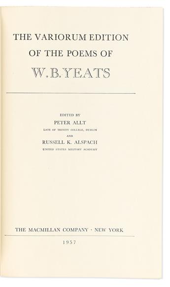 Yeats, William Butler (1865-1939) The Variorum Edition of the Poems of W. B. Yeats.